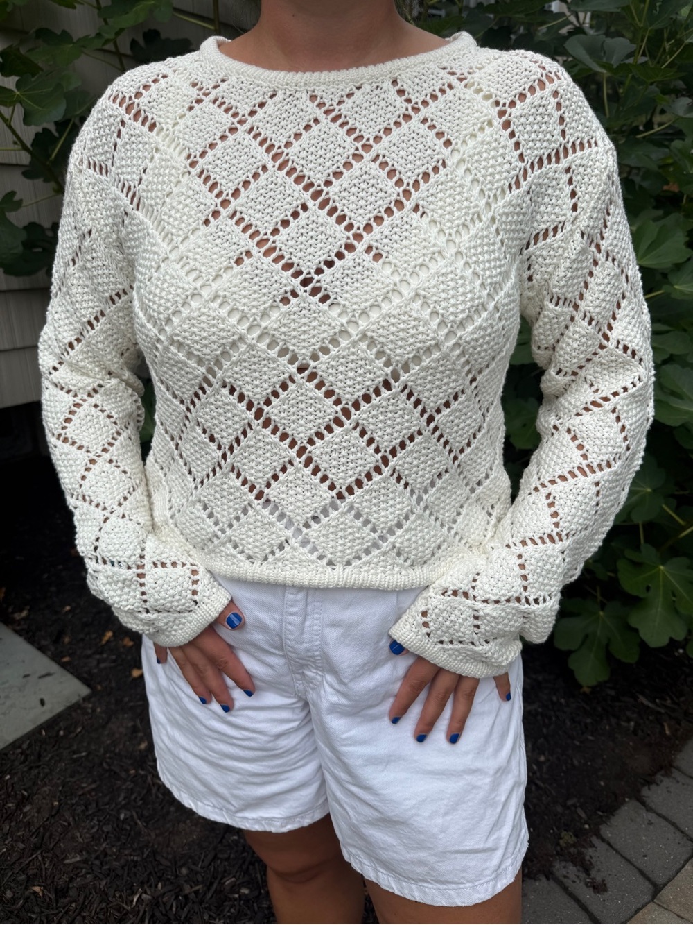 Z Supply Openwork Diamond Crochet Crew Sweater - Cream